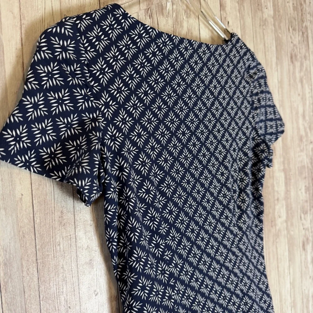 Talbots Navy Blue White Knit Jersey Draped Sheath Dress Size Petite Small - Picture 7 of 9